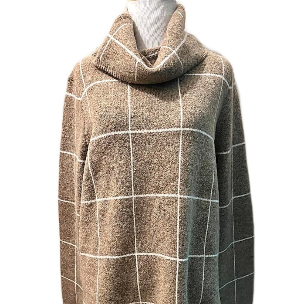 Women's Evolution by Cyrus super soft Taupe Cowl neck checkered Sweater - Large